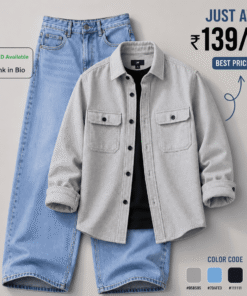 Premium Light Grey Casual Shirt & Sky Blue Denim Jeans Combo